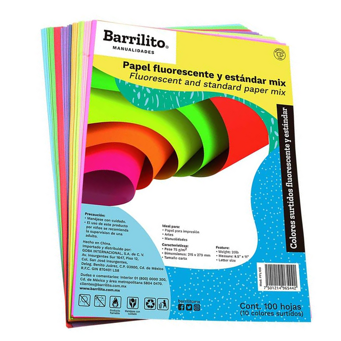 Barrilito •  Papel fluorescente (100 hojas)
