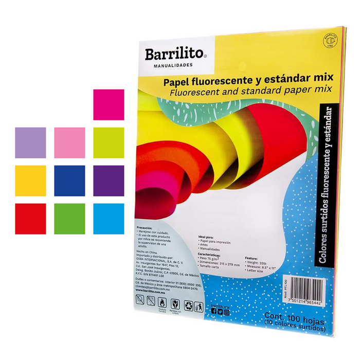 Barrilito •  Papel fluorescente (100 hojas)
