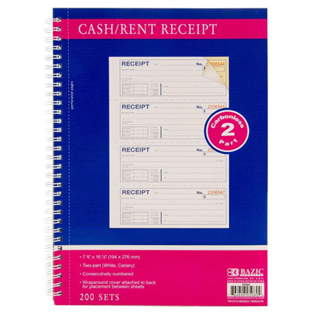 Bazic •  Libreta "Cash or Rent Receipt" 2 partes "carbonless"