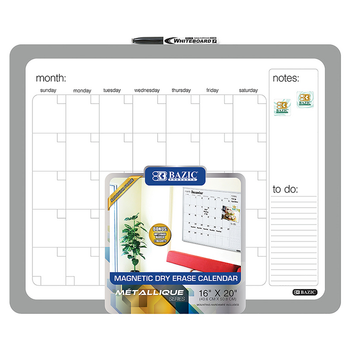 Bazic • Pizarra/calendario blanca magnética (16" x 20")