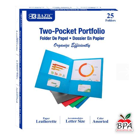 Bazic •  Portafolios de 2 bolsillos en colores surtidos (qty.25)
