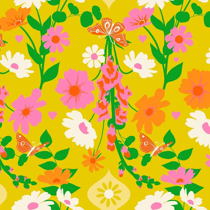 Best Day Ever Foxgloves in Golden Hour by Melody Miller for Ruby Star Society - 100% Cotton Fabric - RS0106 11 - Boho Fabrics - Quilting Cotton, Woven