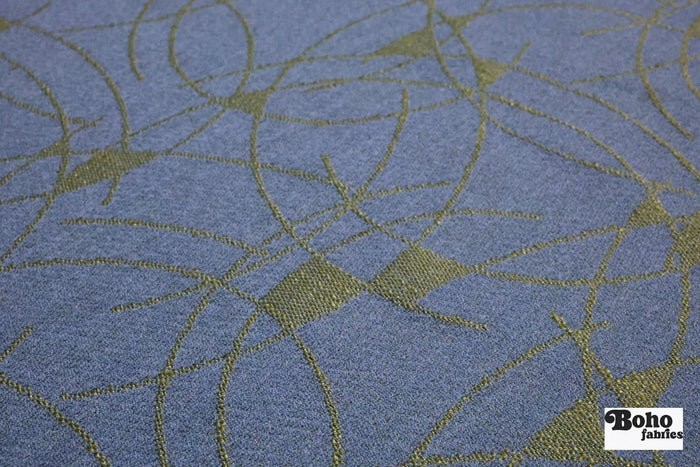Blue & Gold Abstract Arcs Jacquard Woven Fabric - Boho Fabrics - Jacquard, Woven