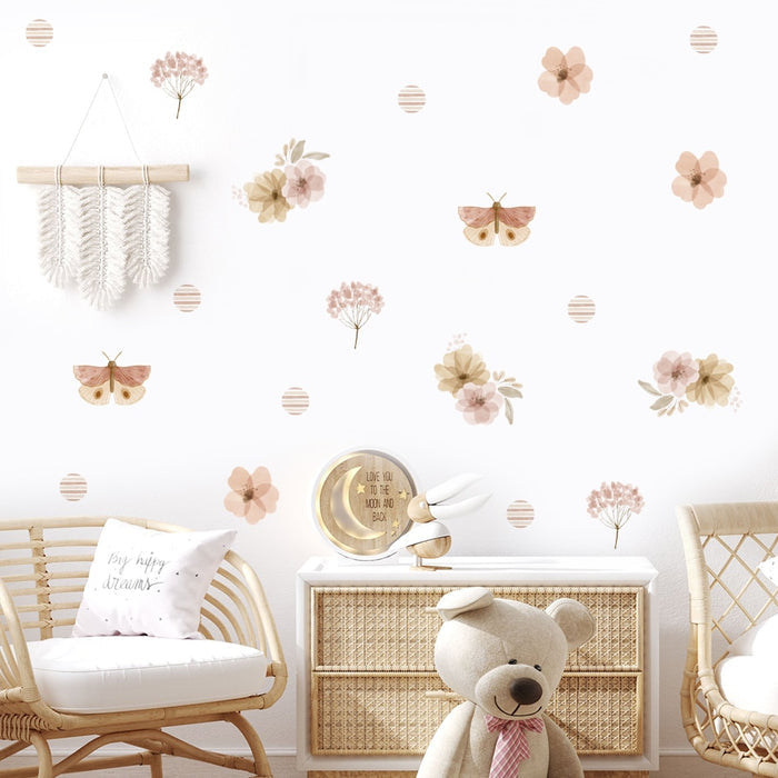 Boho Floral Butterfly Wall Decals