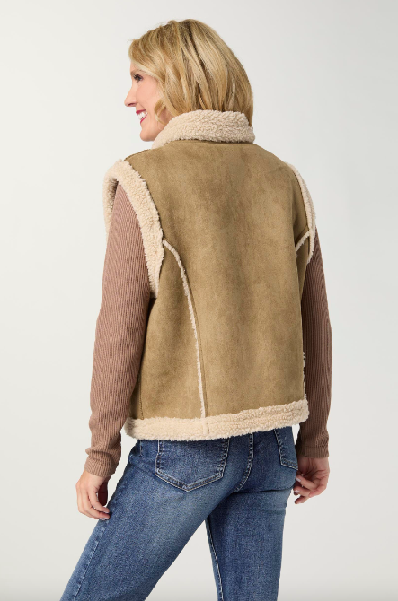 Castello Faux Suede Vest with Sherpa Trim