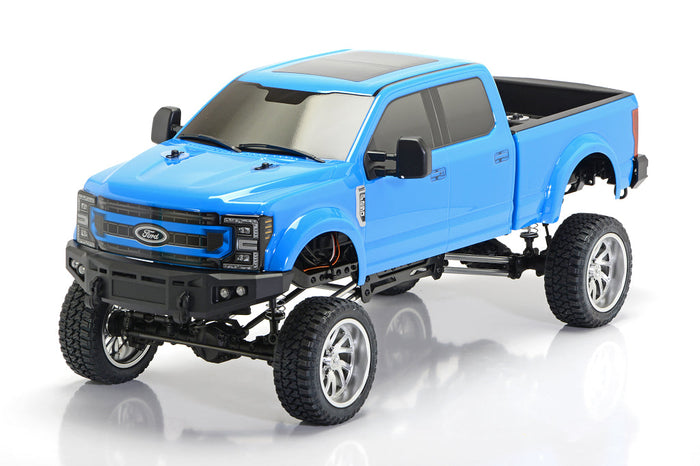 CD0910 Ford F-250 clear body set finished application reference - Daytona Blue front three-quarter view