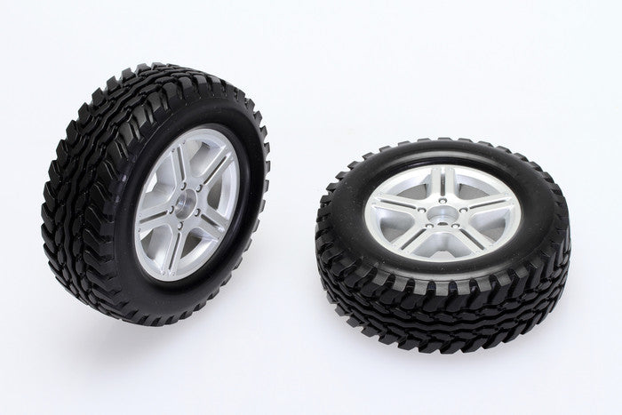 CEN Racing CKQ0601 scale tires with silver 5-spoke wheels pair