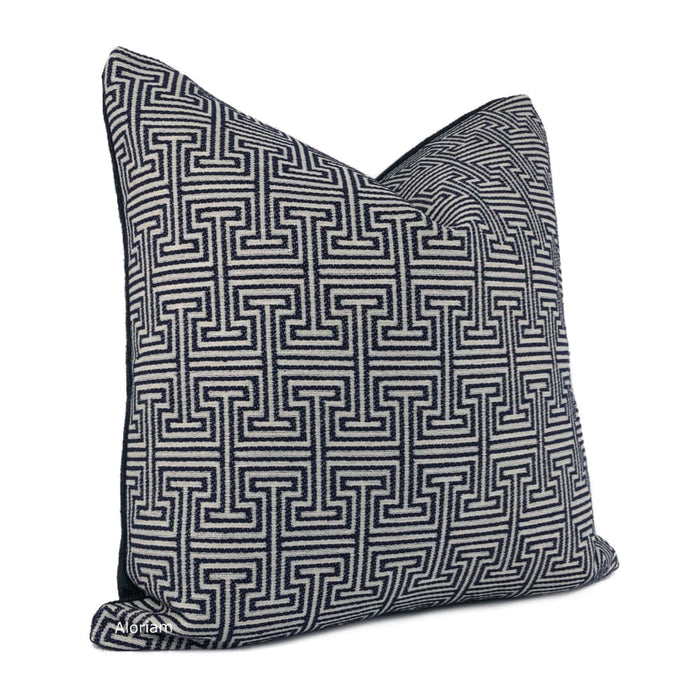 Cassius Navy Blue Greek Key Pillow Cover - Aloriam