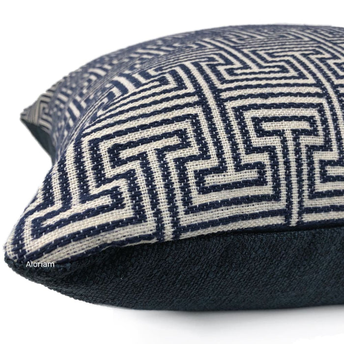 Cassius Navy Blue Greek Key Pillow Cover - Aloriam