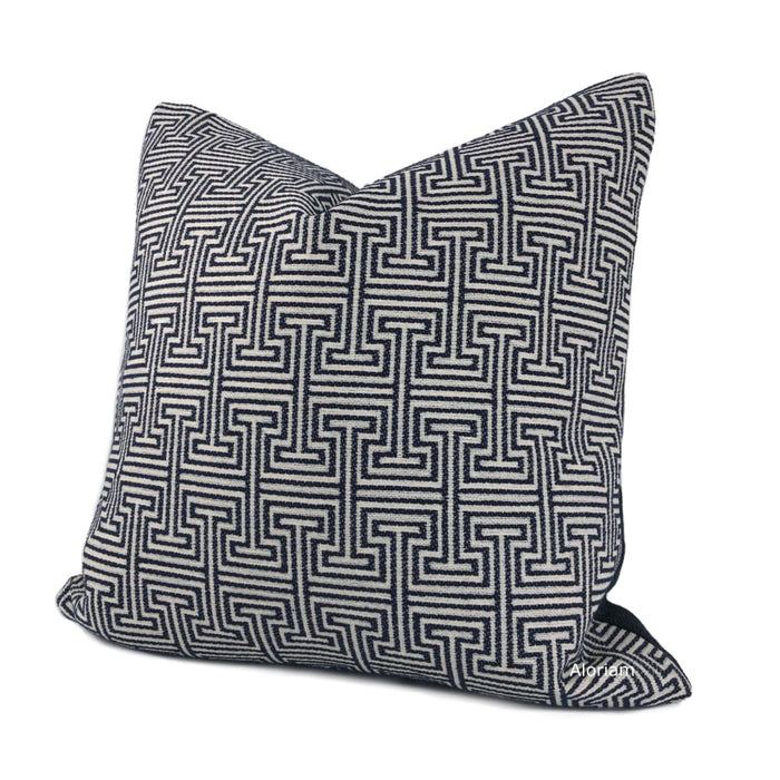Cassius Navy Blue Greek Key Pillow Cover - Aloriam