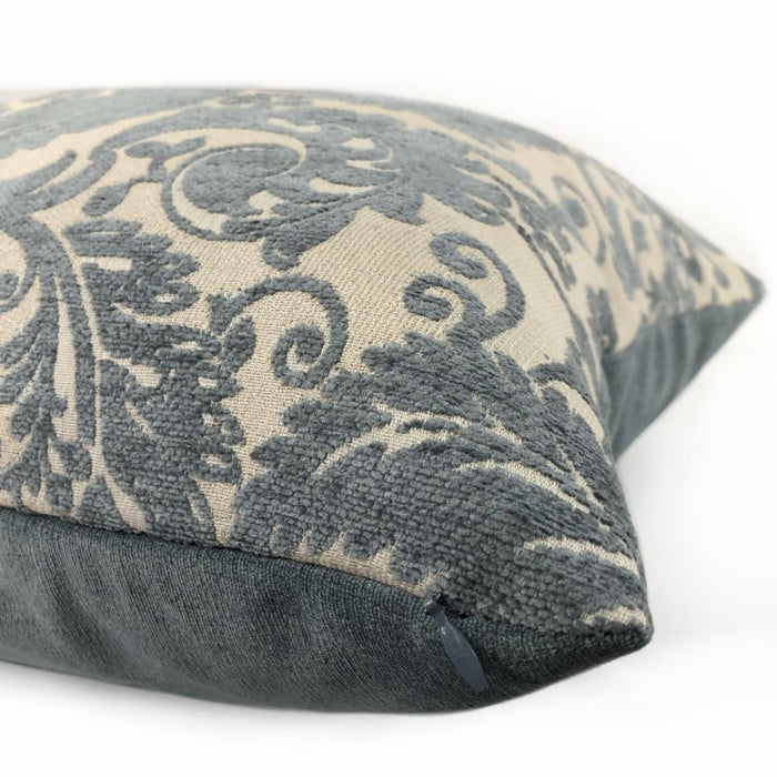 Kravet 32528 Jacobean Floral Slate Gray Beige Chenille Velvet Pillow Cover - Aloriam