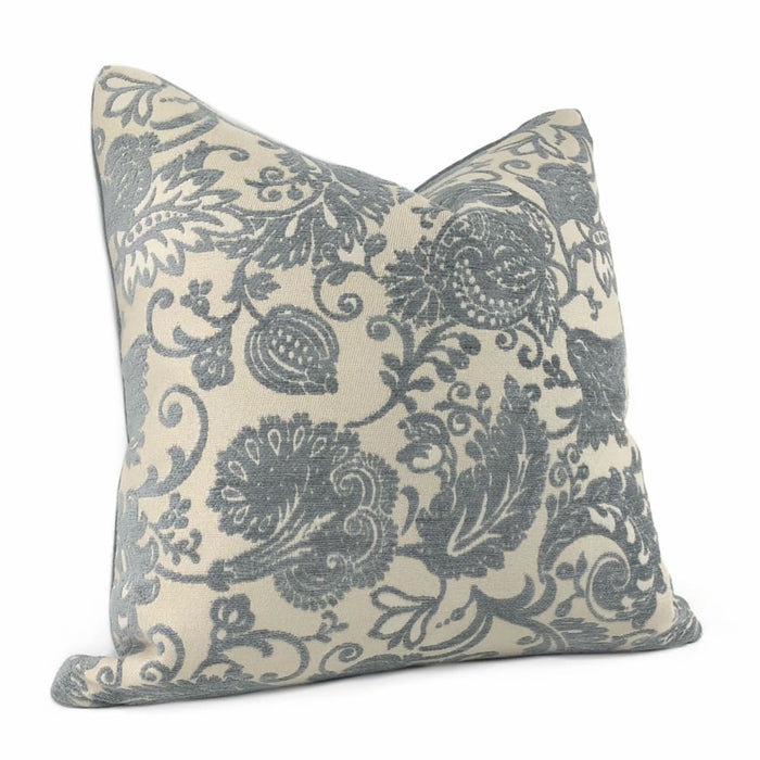 Kravet 32528 Jacobean Floral Slate Gray Beige Chenille Velvet Pillow Cover - Aloriam