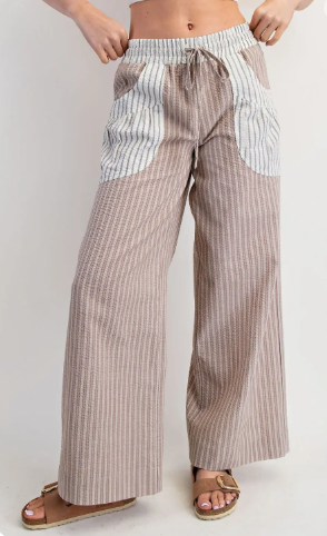 Contrast Pockets Striped Pants