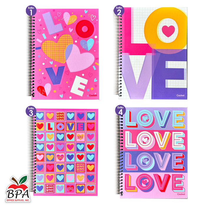 Credeal •  Libreta espiral mediana  de 10 divisiones: LOVE (carpeta dura)