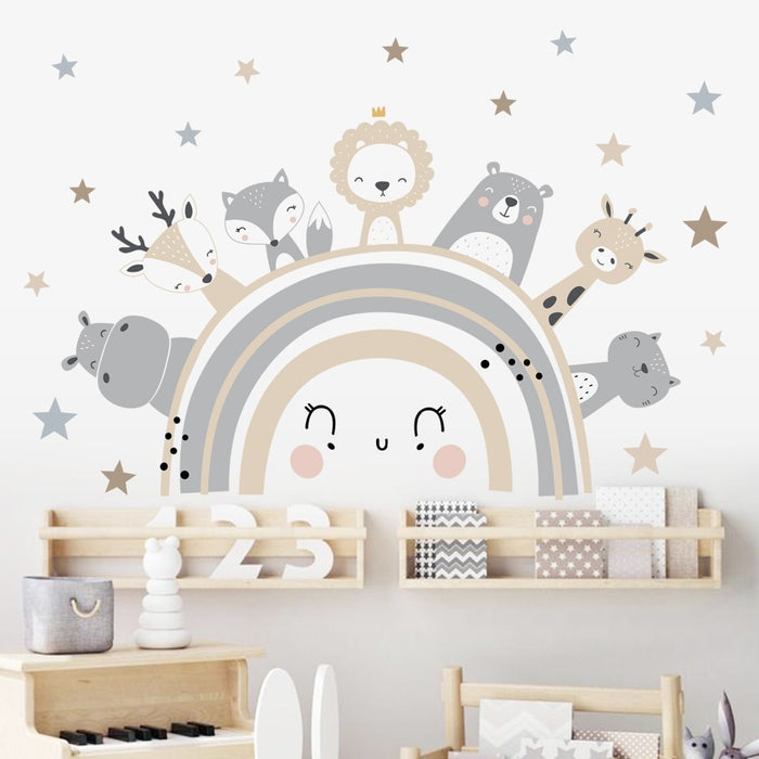 Cute Rainbow Animal Stars Wall Decals
