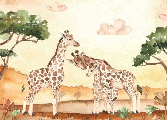 Fabulous Giraffe Family Sunset Wallpaper Mural