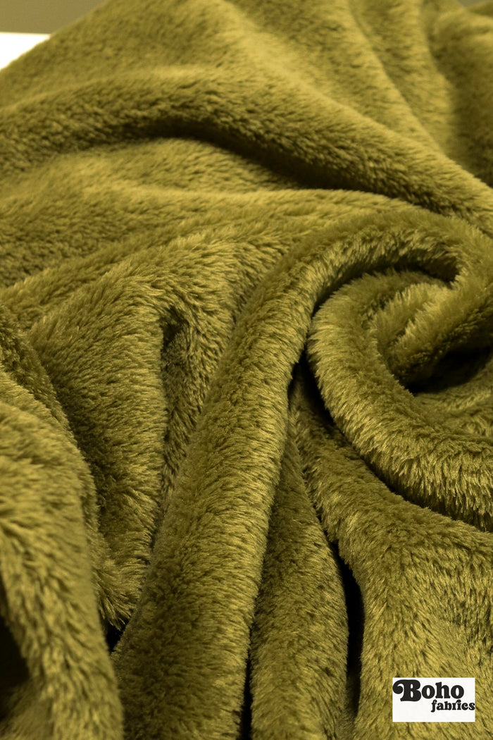 Golden Olive Green, Classic Double - Velour High Loft Fleece Fabric by Polartec 2nds - Boho Fabrics - Performance Fabrics