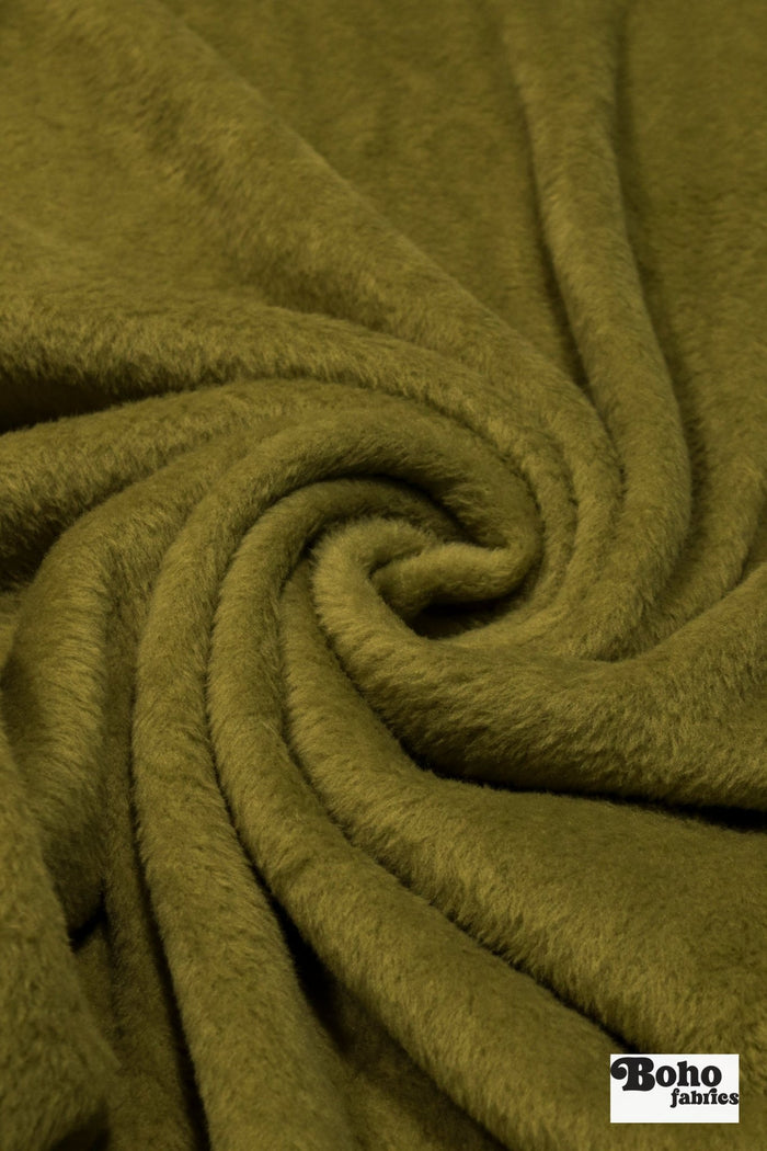 Golden Olive Green, Classic Double - Velour High Loft Fleece Fabric by Polartec 2nds - Boho Fabrics - Performance Fabrics