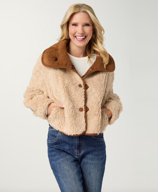 Harbor Reversible Curly Faux Lamb and Suede Jacket