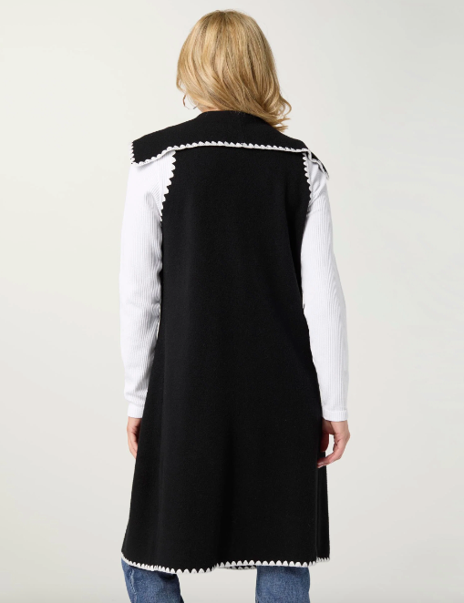 Heavenly-Luxe Long Vest with Contrast Trim