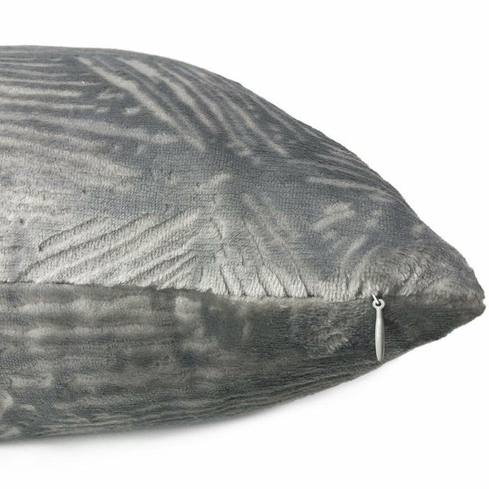 Isla Gray Crosshatch Leaf Texture Velvet Pillow Cover - Aloriam