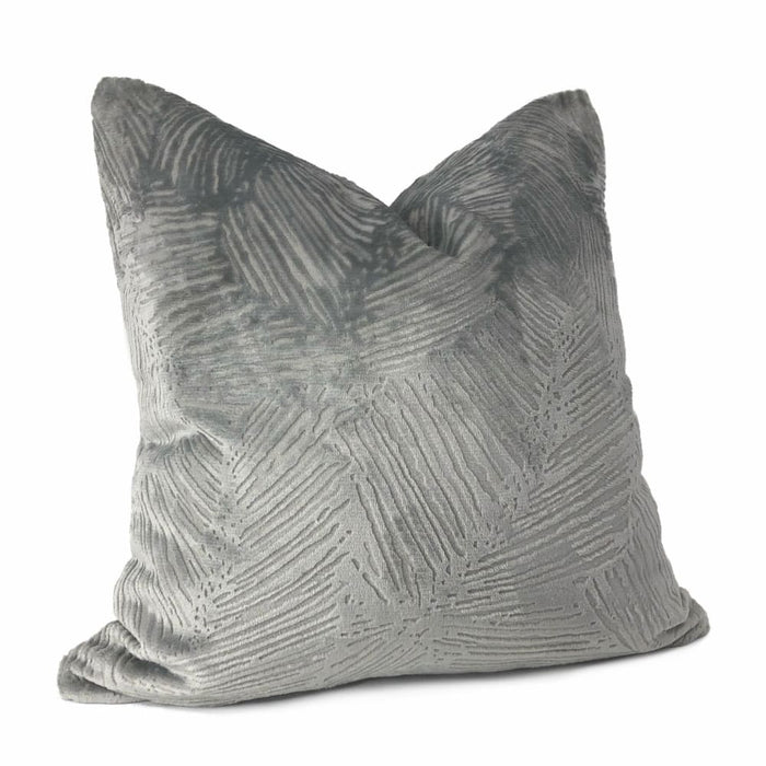 Isla Gray Crosshatch Leaf Texture Velvet Pillow Cover - Aloriam