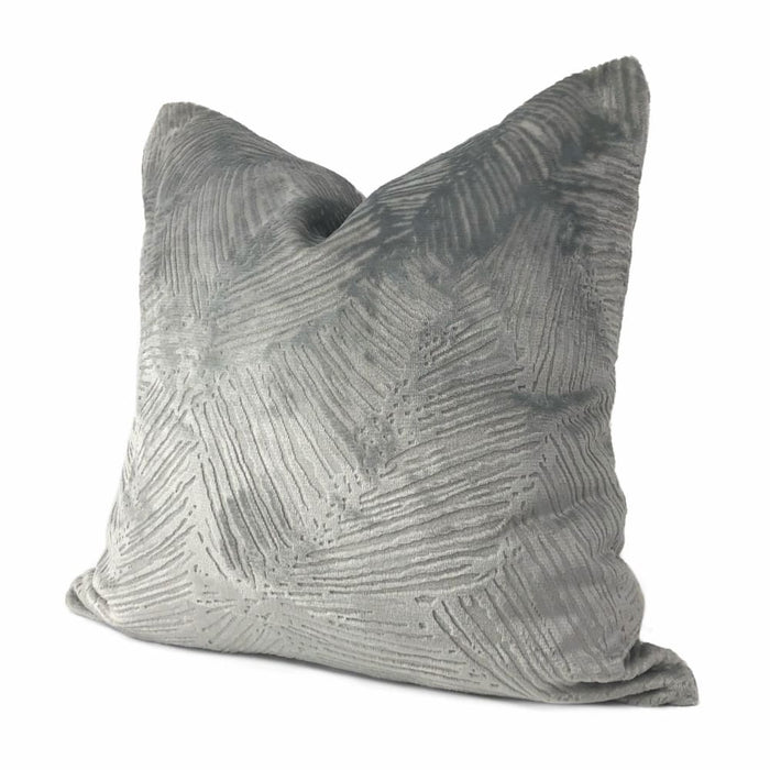 Isla Gray Crosshatch Leaf Texture Velvet Pillow Cover - Aloriam