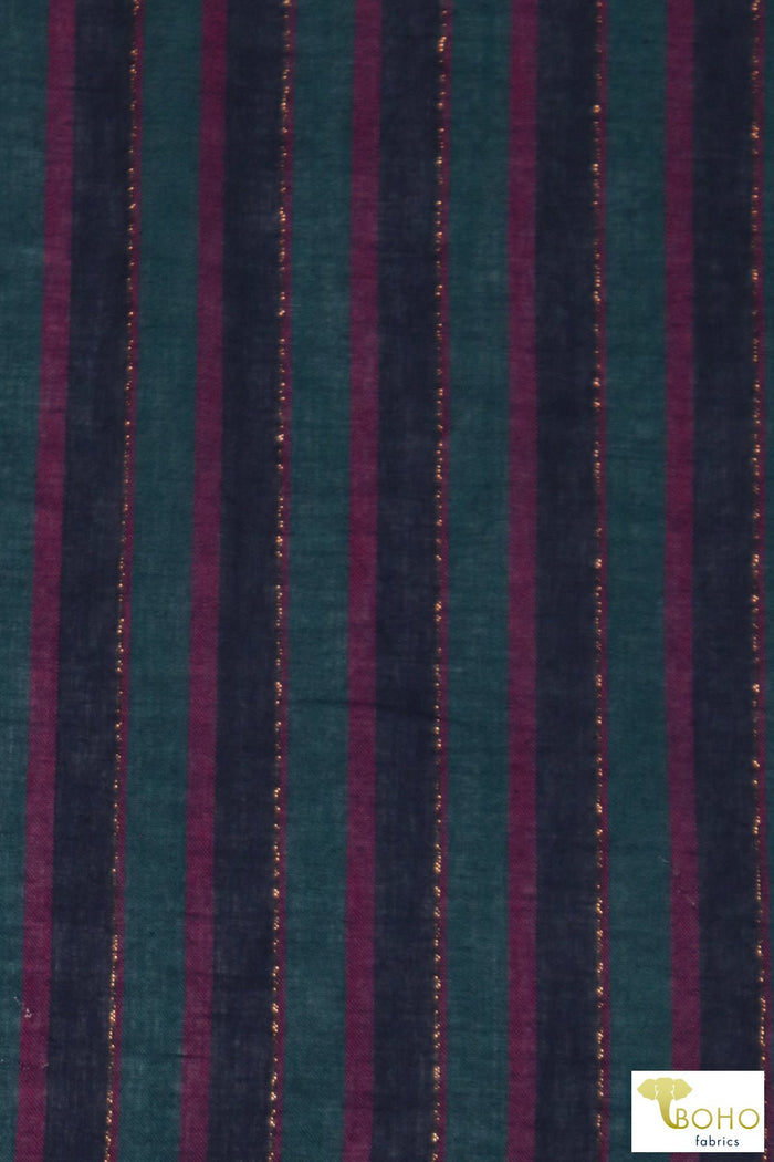 Majestic Gold,Purple & Teal Stripes. Cotton Woven Fabric. WVP-215 - Boho Fabrics