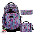 Milan • Set de Mochila con ruedas, lonchera y cartuchera "Aliens Pink"