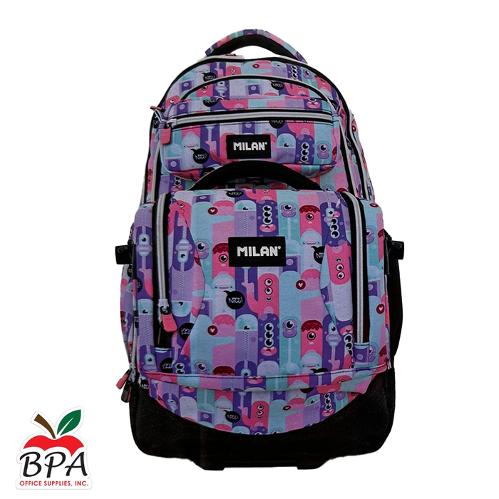 Milan • Set de Mochila con ruedas, lonchera y cartuchera "Aliens Pink"