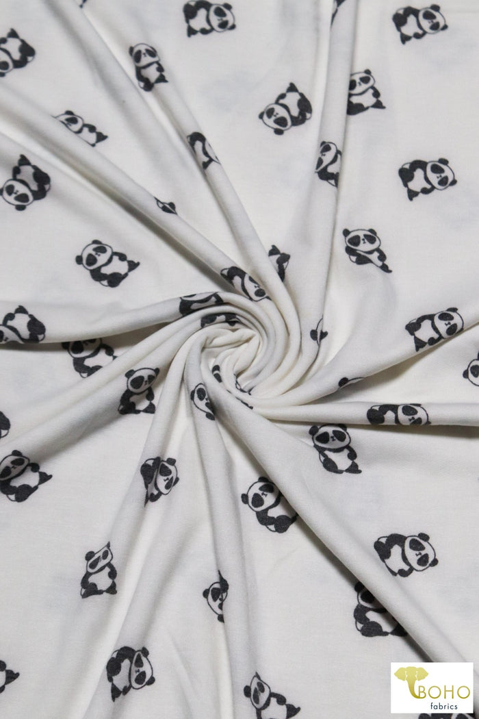 Pandas on White, French Terry Knit Print. FTP-321-WHT - Boho Fabrics