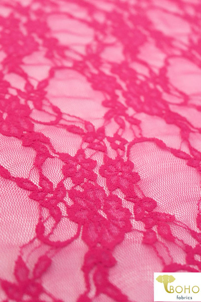 Petite Floral Stretch Lace in Hot Pink. SL-108-HP. - Boho Fabrics