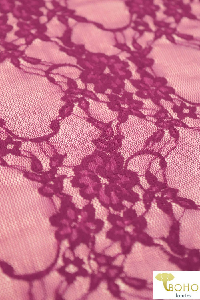 Petite Floral Stretch Lace in Magenta. SL-108-MGNT. - Boho Fabrics