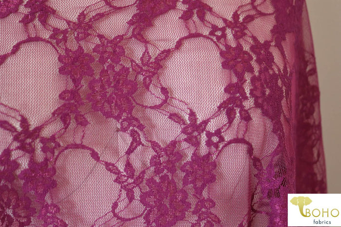 Petite Floral Stretch Lace in Magenta. SL-108-MGNT. - Boho Fabrics
