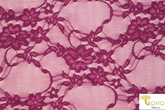 Petite Floral Stretch Lace in Magenta. SL-108-MGNT. - Boho Fabrics