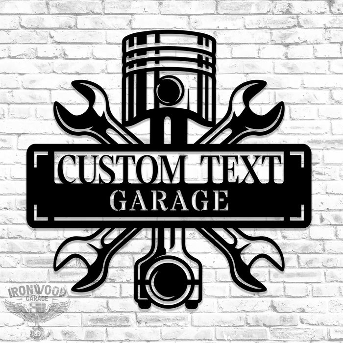 Piston & Wrench Garage Sign