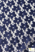 Pretty Little Daisies in Blue Stretch Lace - Boho Fabrics