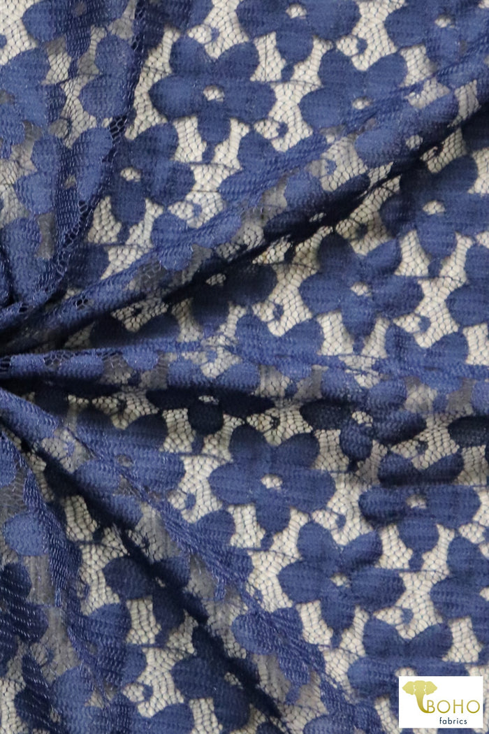 Pretty Little Daisies in Blue Stretch Lace - Boho Fabrics