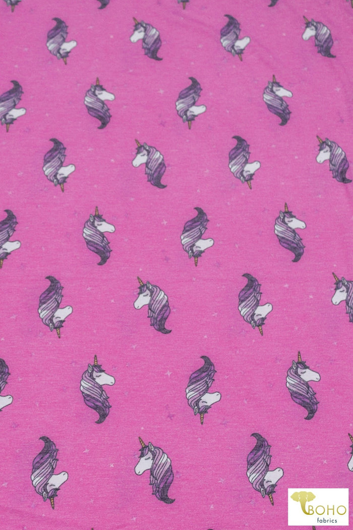 Purple Unicorns on Pink, French Terry Knit Print FTP-325-PNK - Boho Fabrics
