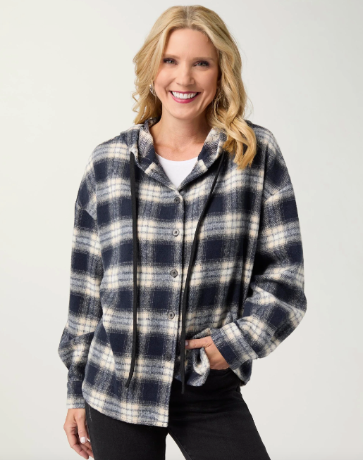Ravina Hooded Plaid Flannel Shirt
