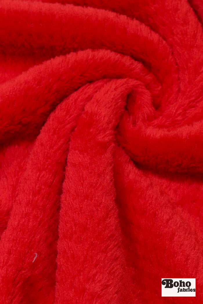 Red, Classic Grid Style, Double-Velour High Loft Fleece Fabric by Polartec, featuring Recycled Polyester
