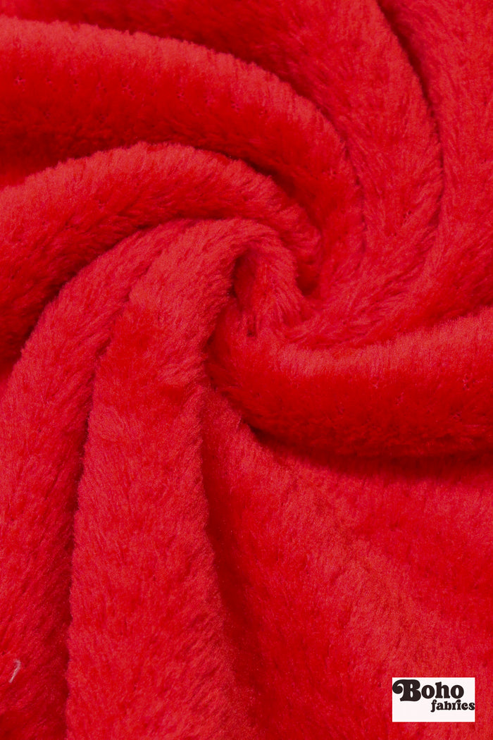 Red, Classic Grid Style, Double-Velour High Loft Fleece Fabric by Polartec, featuring Recycled Polyester