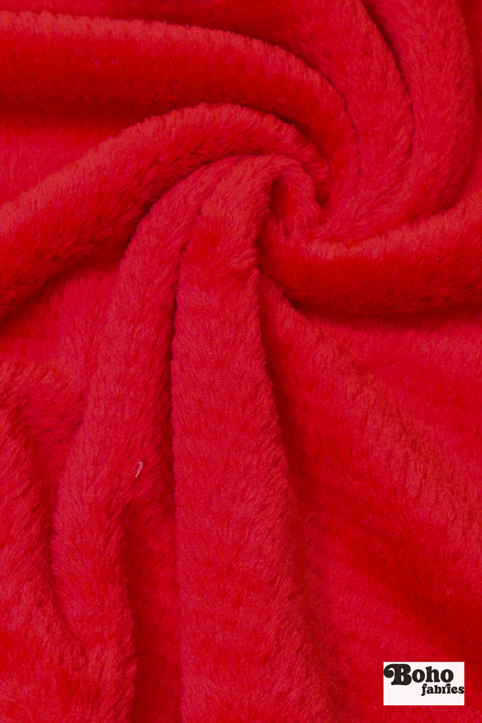 Red, Classic Grid Style, Double-Velour High Loft Fleece Fabric by Polartec, featuring Recycled Polyester