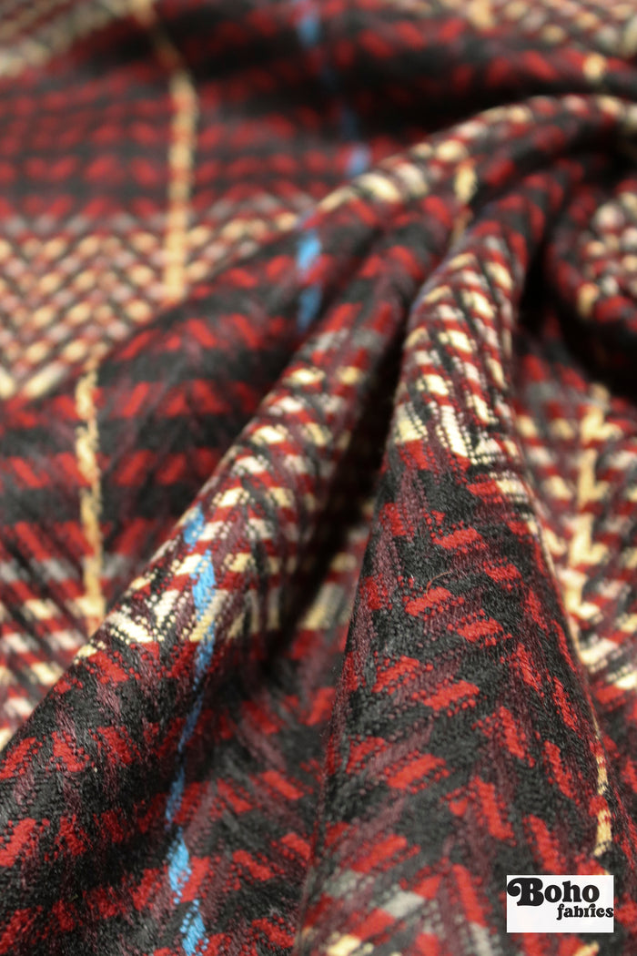 Red Herringbone Plaid Novelty Wool Italian Wool Coating Fabric