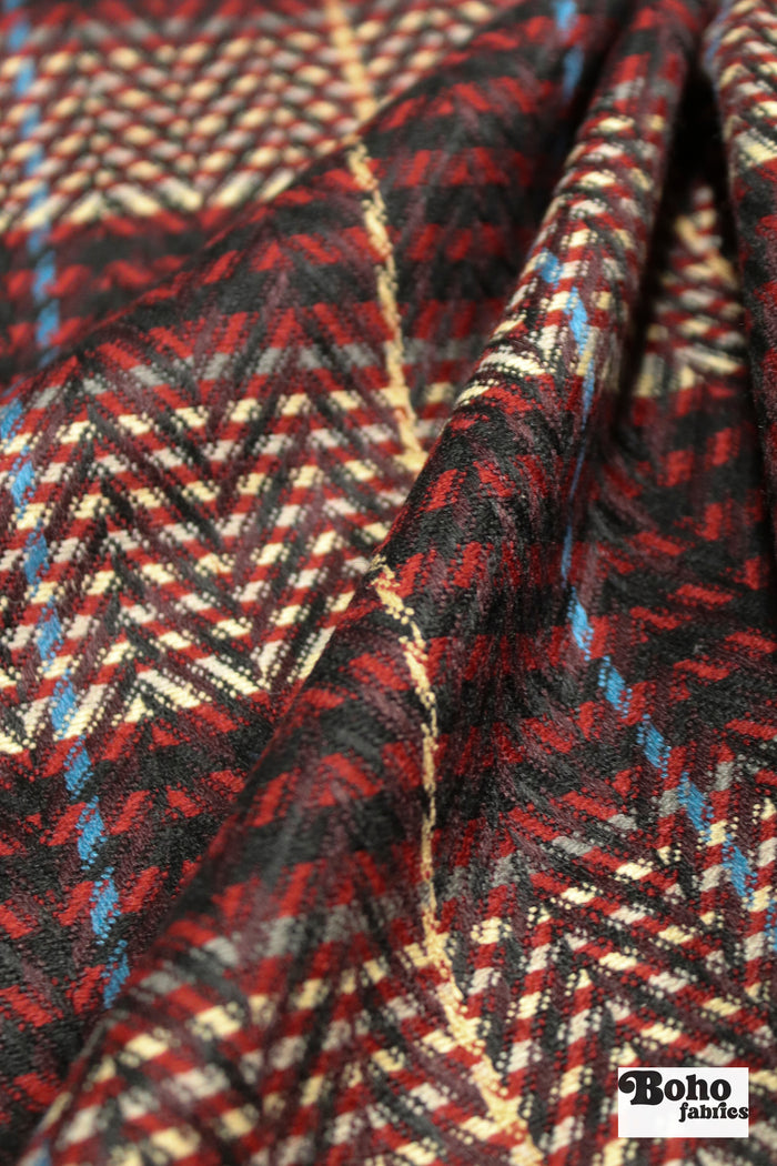 Red Herringbone Plaid Novelty Wool Italian Wool Coating Fabric