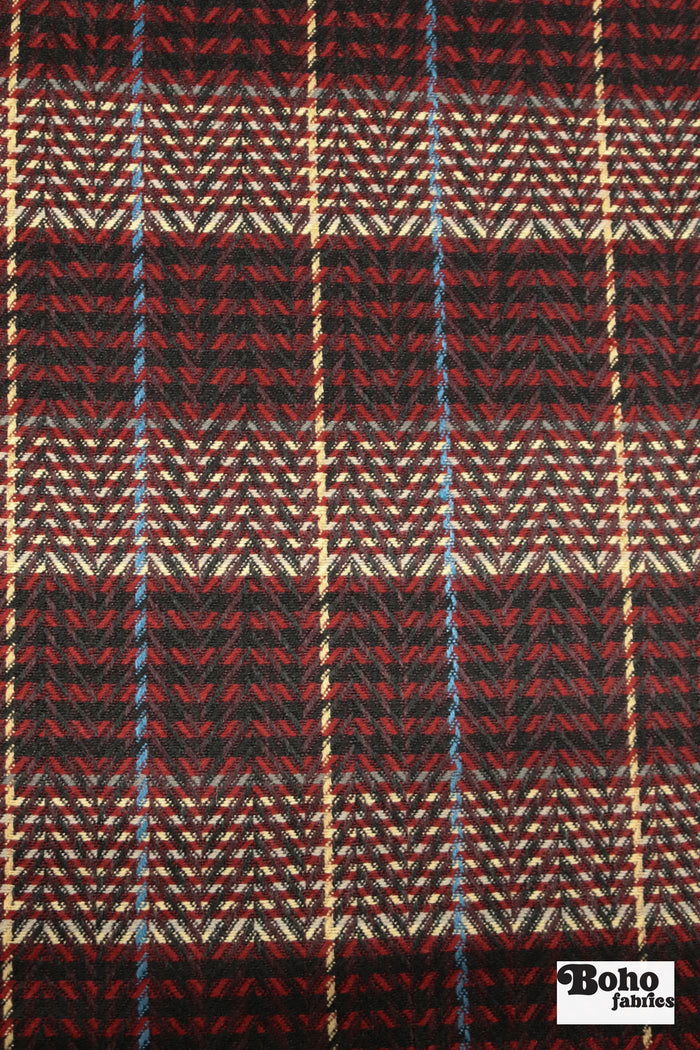 Red Herringbone Plaid Novelty Wool Italian Wool Coating Fabric