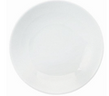 The Seychelles Dinnerware by Philippe Deshoulieres features a plain, round white ceramic plate with a slightly raised rim and smooth surface, evoking the timeless elegance of classic Limoges porcelain.