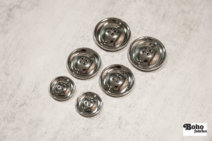 Silver, 4 Hole Plastic Buttons. 28L (18mm/11/16"), 36L (23mm/7/8"), 48L (30mm/ 1 1/4"), 54L (34mm/ 1 3/8") - Boho Fabrics - Buttons & Snaps