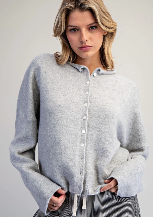 Solid Button Down Long Sleeve Cardigan