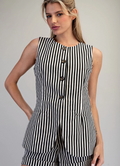 Striped Button Down Sleeveless Vest